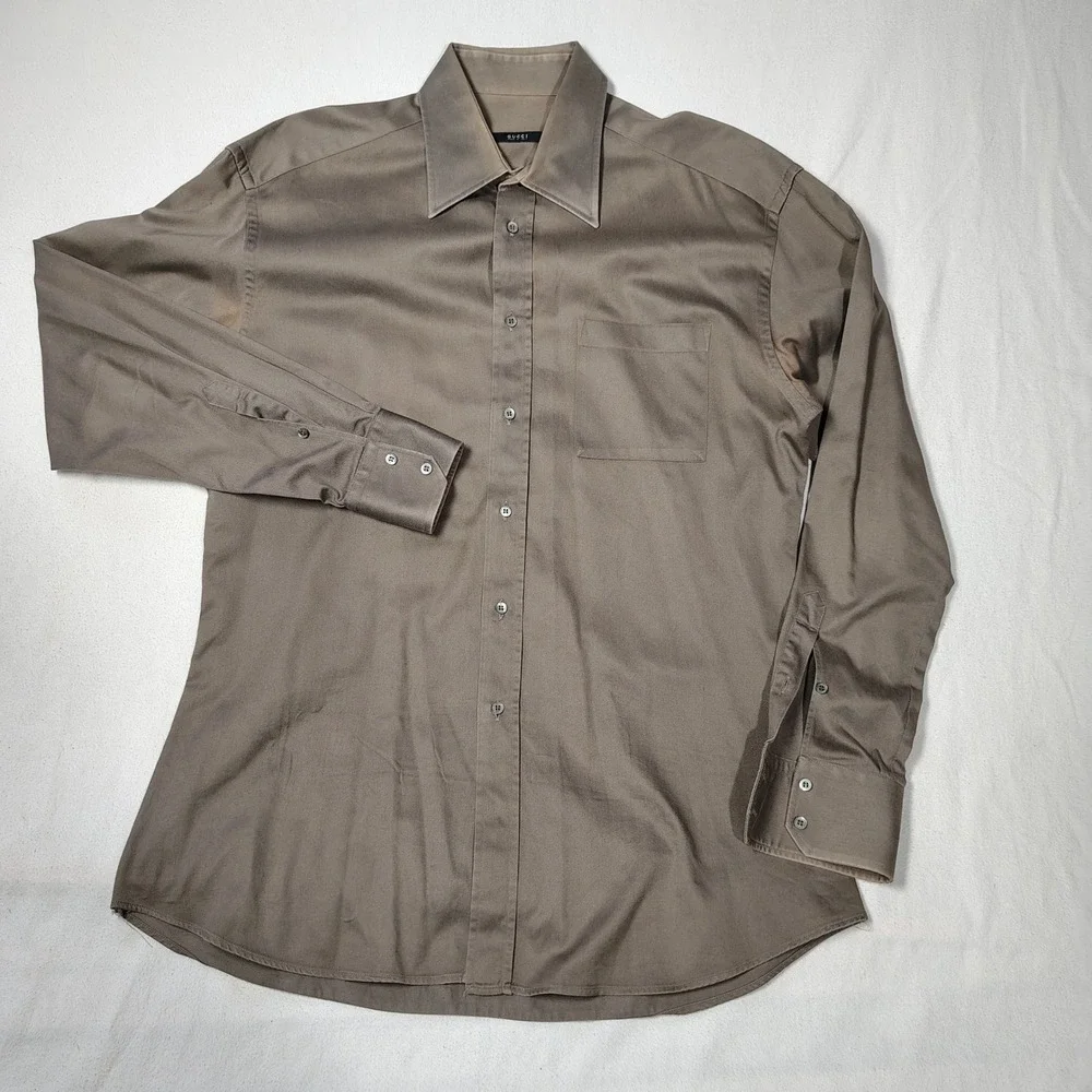 Gucci Mens Button Down Shirt 16.5 42 Brown Cotton Blend Made in Italy Designer